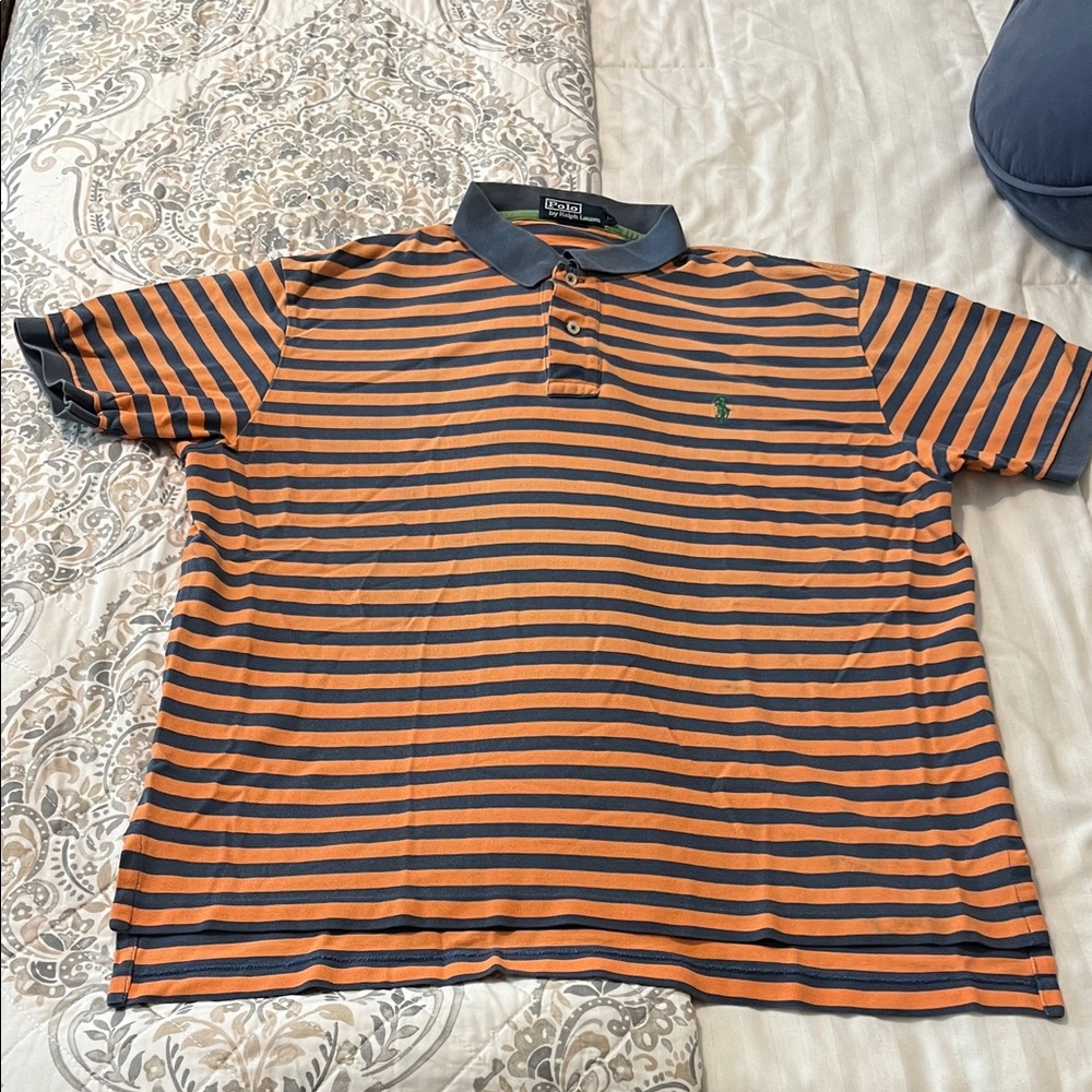 Striped Polo Shirt - Navy & Orange